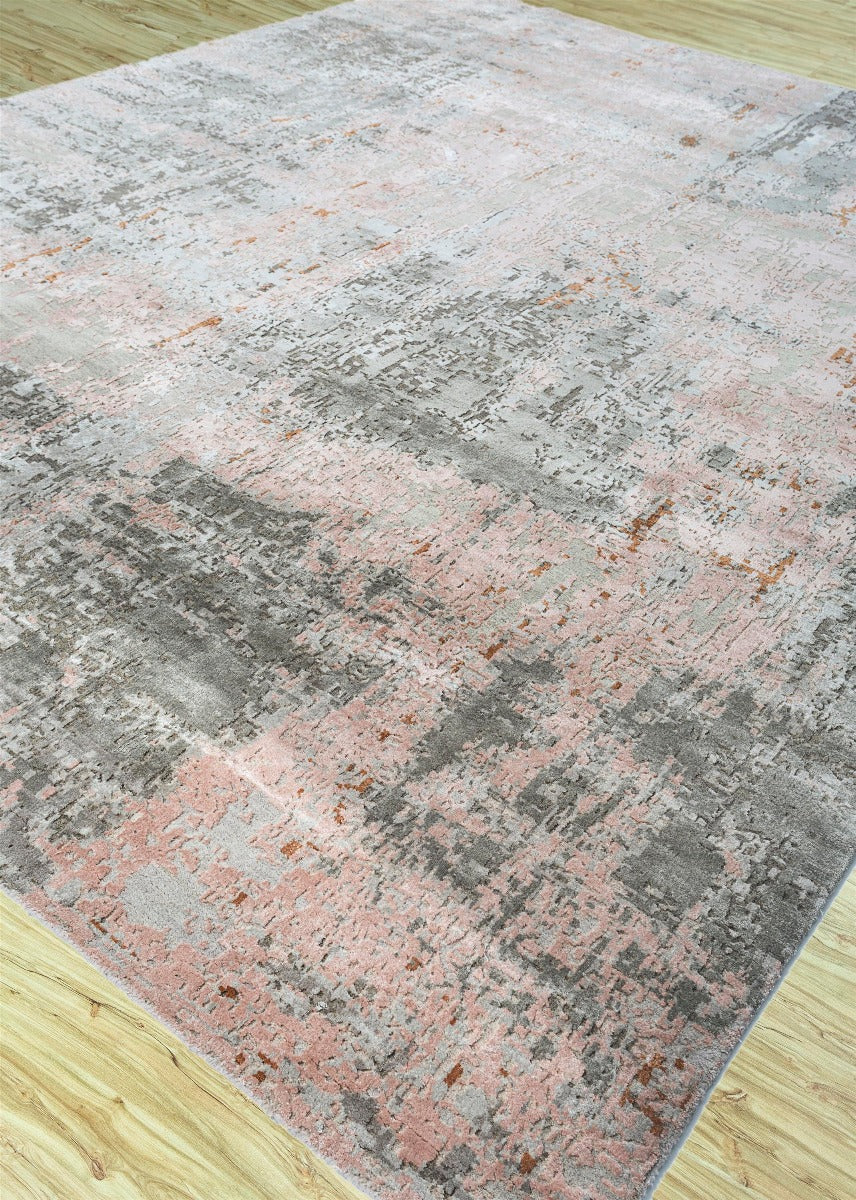 Authentic Indian rug with abstract design in antique white and pink