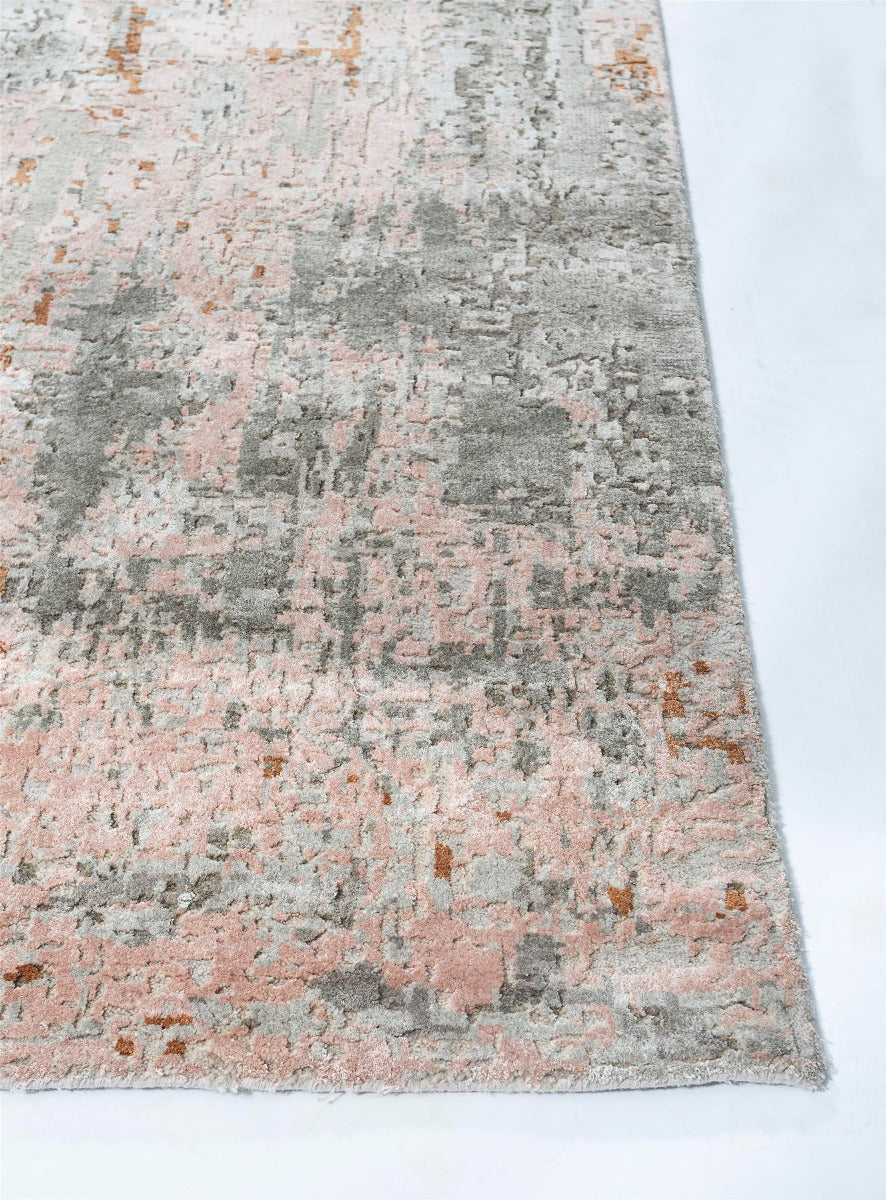 Authentic Indian rug with abstract design in antique white and pink