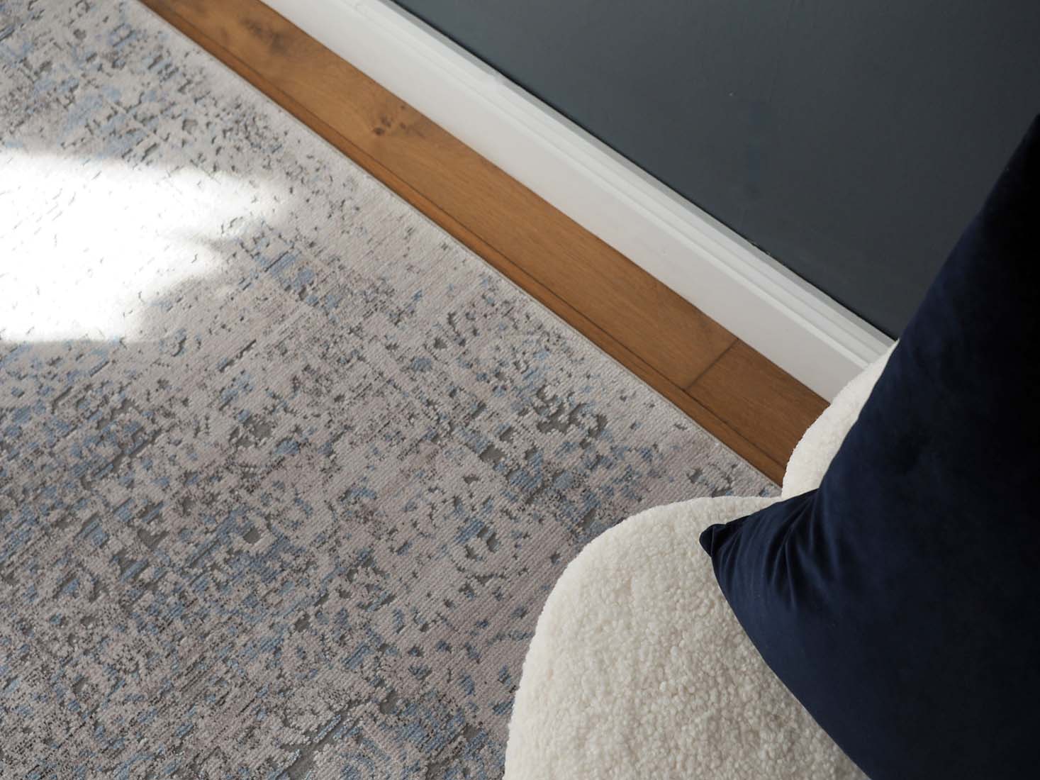 Persian style area rug in blue and grey