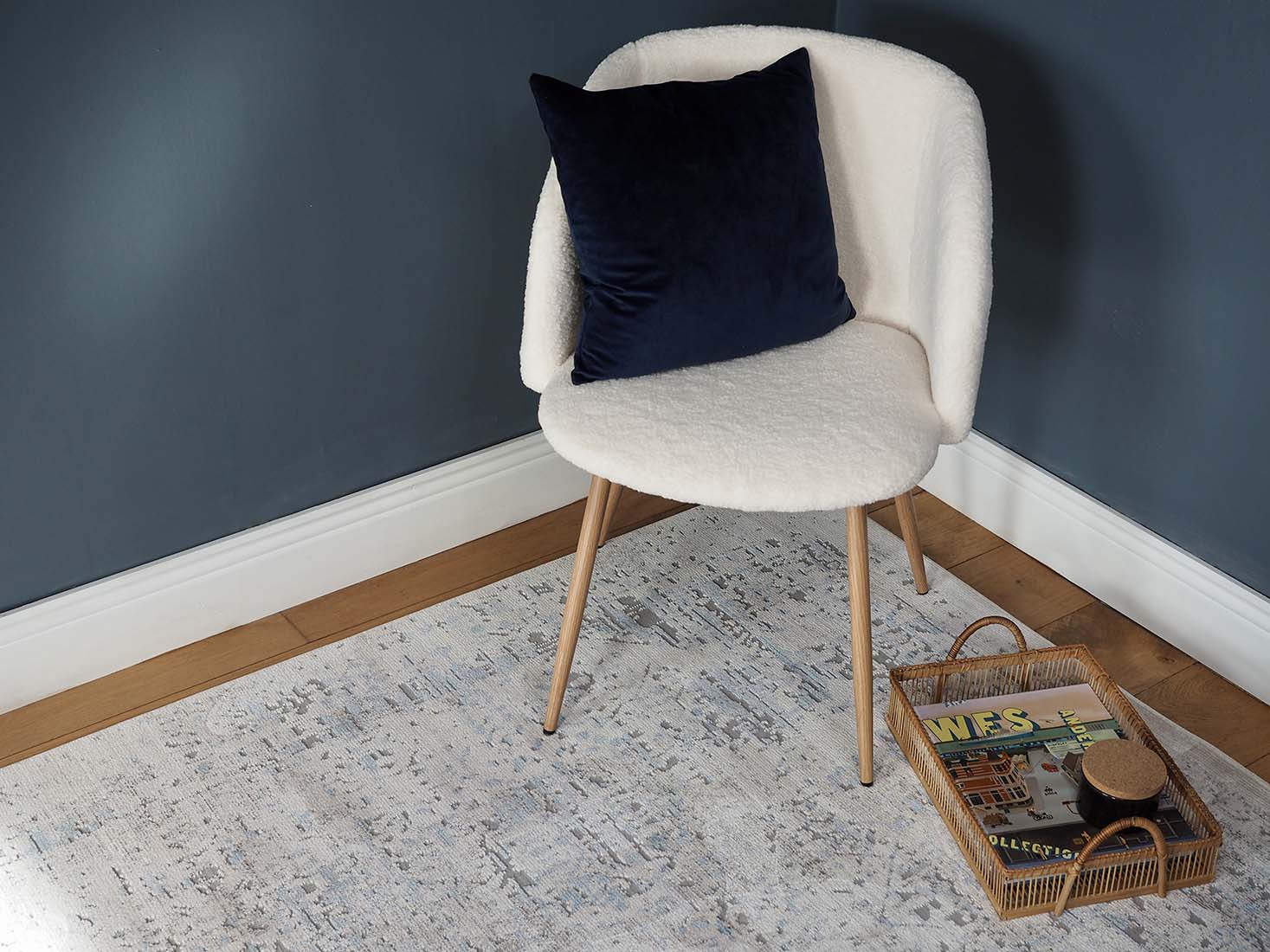 Persian style area rug in blue and grey