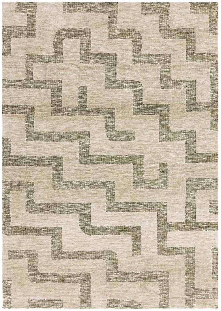beige and green geometric polyester rug