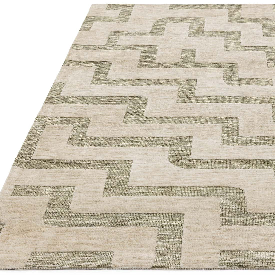 beige and green geometric polyester rug
