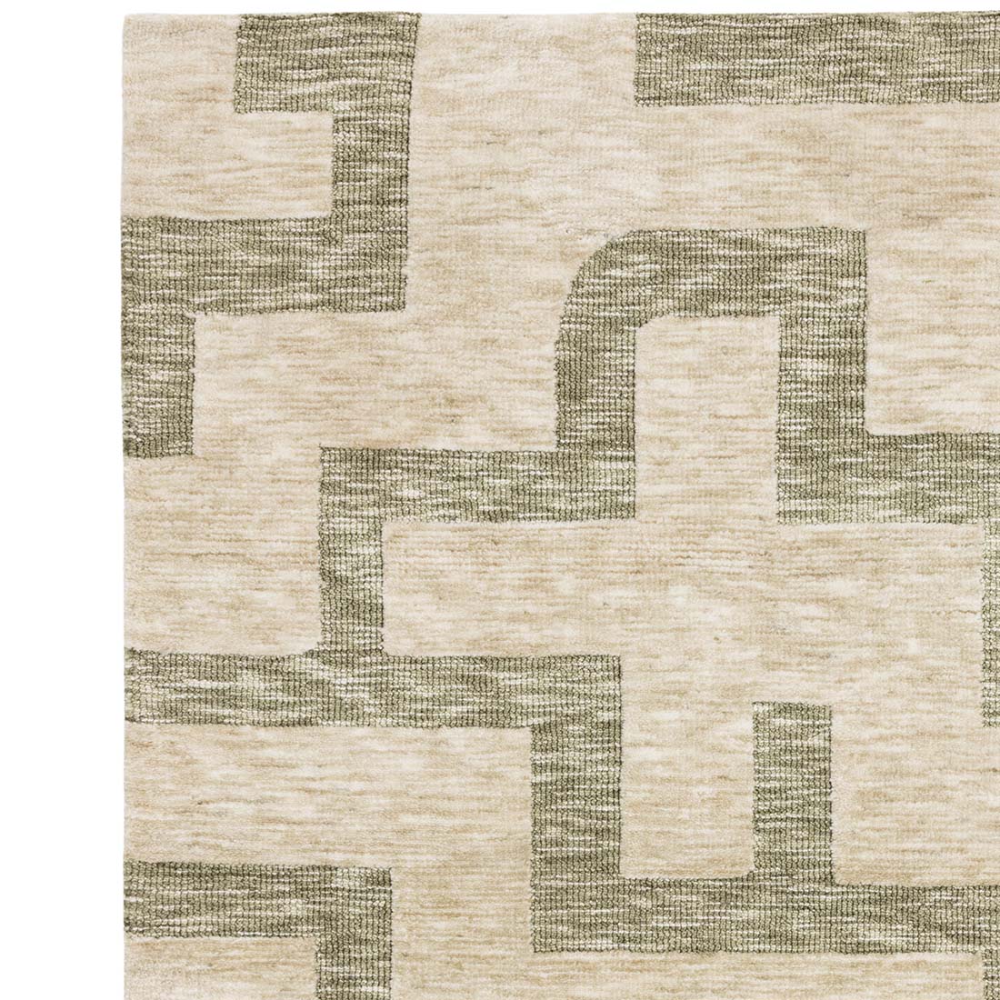 beige and green geometric polyester rug