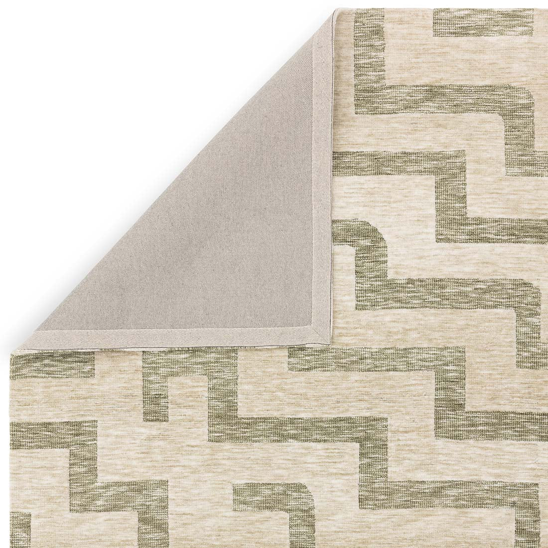beige and green geometric polyester rug