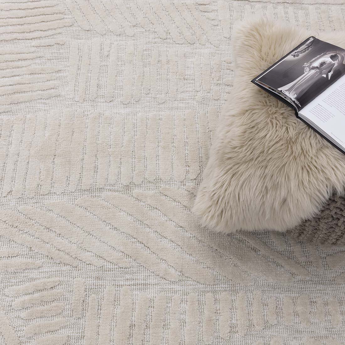 cream modern geometric polyester rug