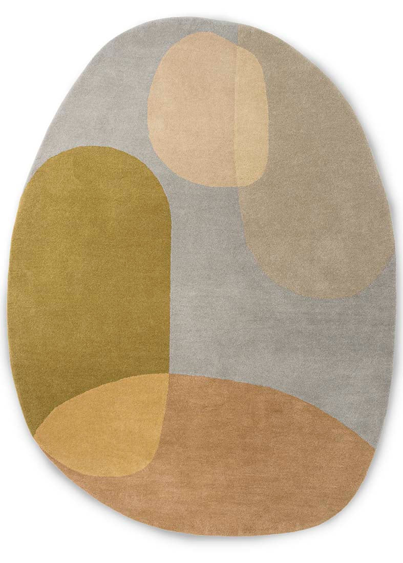 multicolour oval shaped wool rug with abstract design