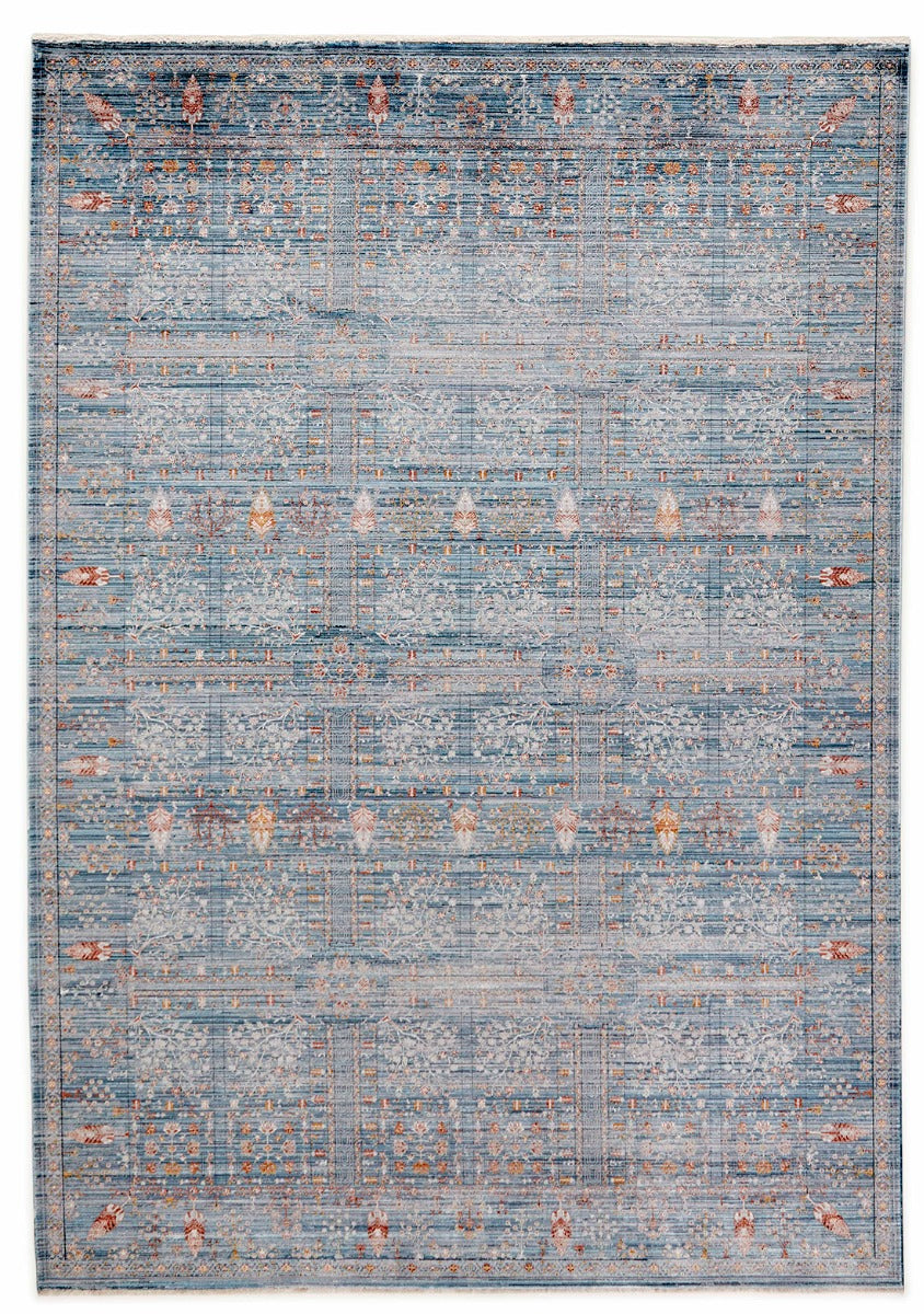 Blue heritage area rug with traditional pattern