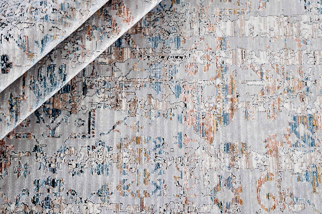 Grey heritage area rug with traditional pattern