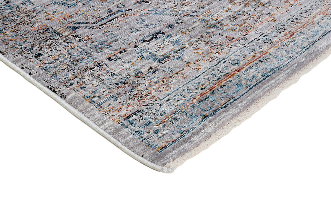 Grey heritage area rug with traditional pattern