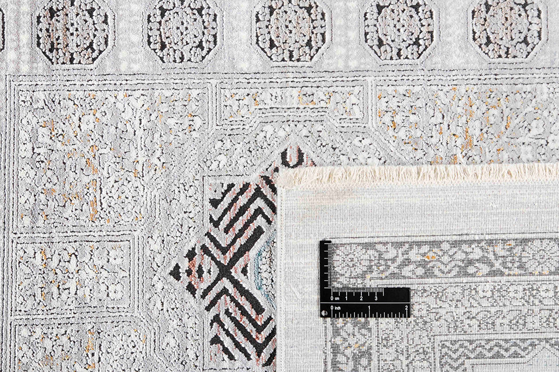 Ornate Silver heritage area rug with traditional pattern
