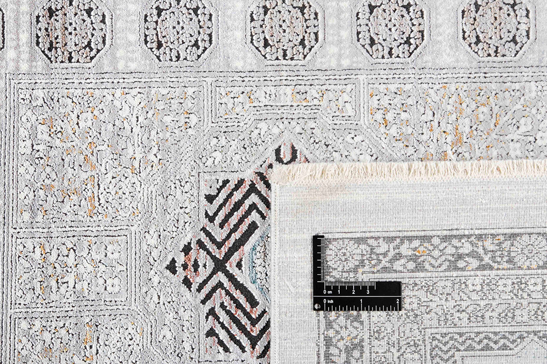 Ornate Silver heritage area rug with traditional pattern
