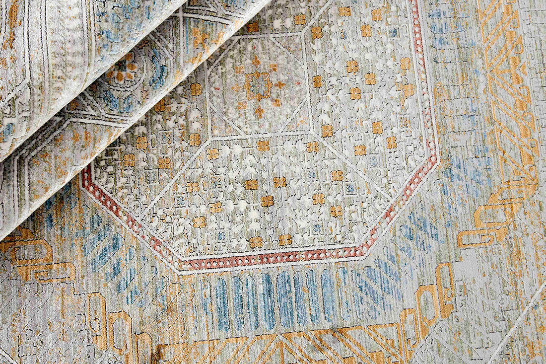 Ornate sage heritage area rug with traditional pattern