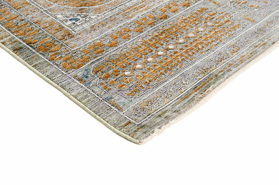 Ornate sage heritage area rug with traditional pattern