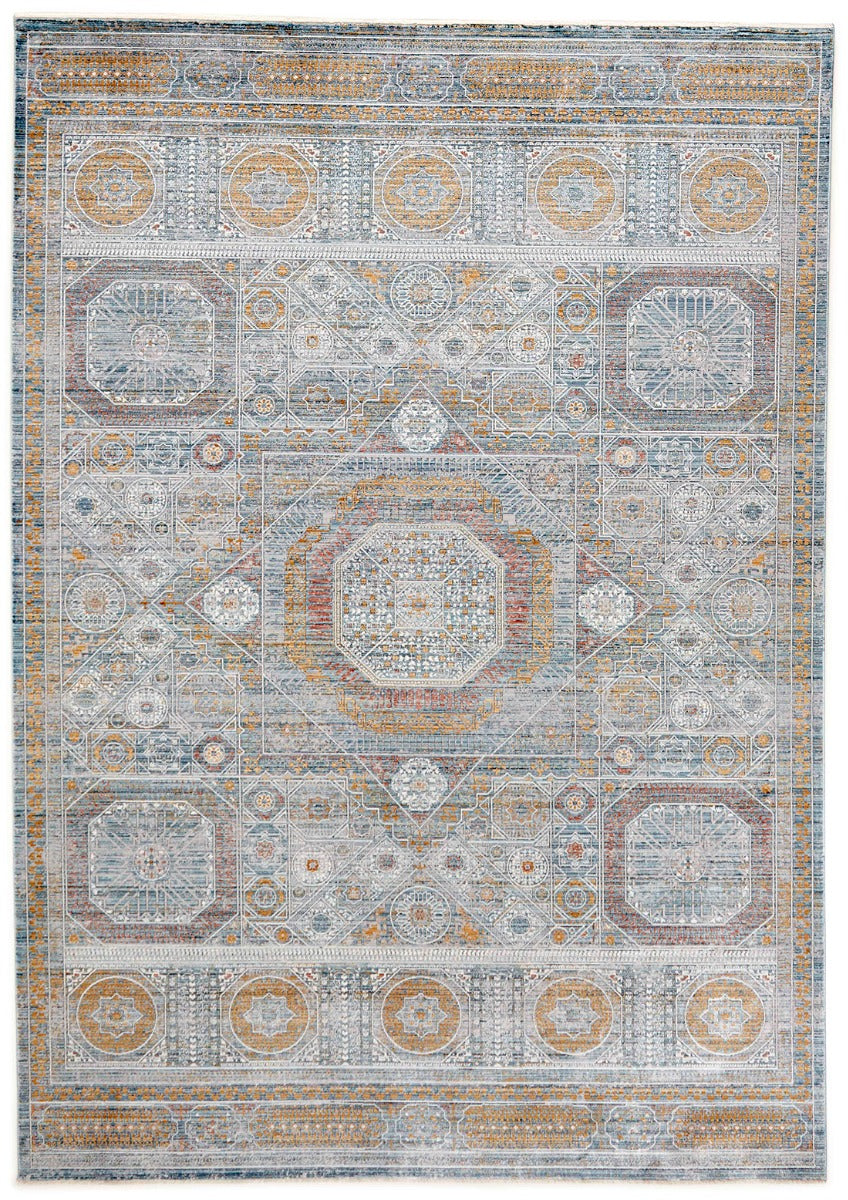 Ornate blue heritage area rug with traditional pattern