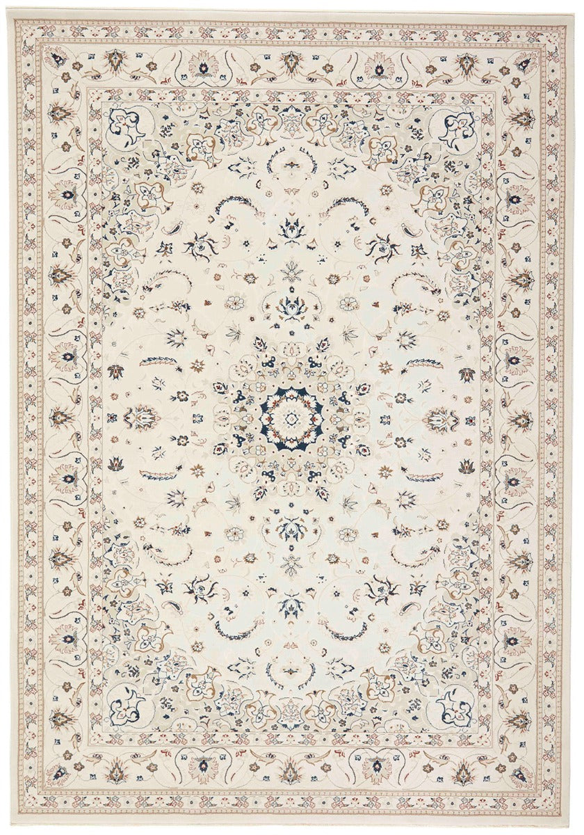 Traditional Persian Nain style runner. White with a detailed medallion pattern and border.
