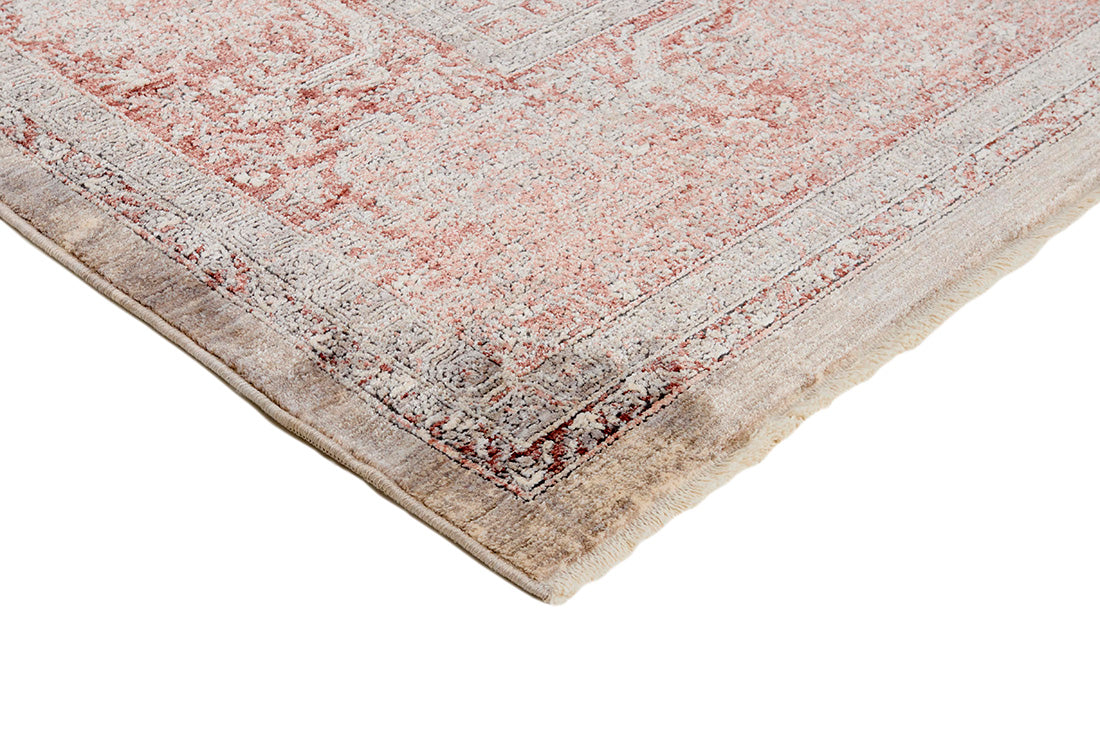 Traditional style rug with beige backing and red patterned border design