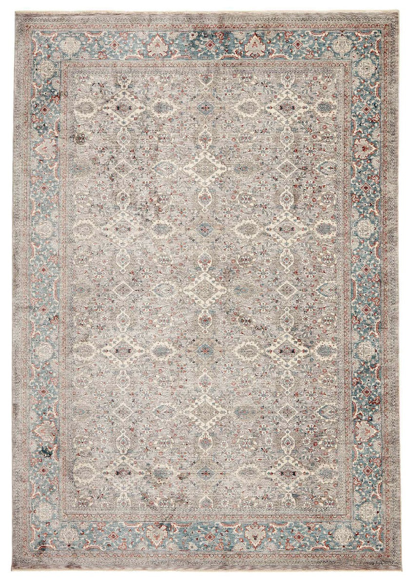 Traditional style rug with beige backing and patterned border design
