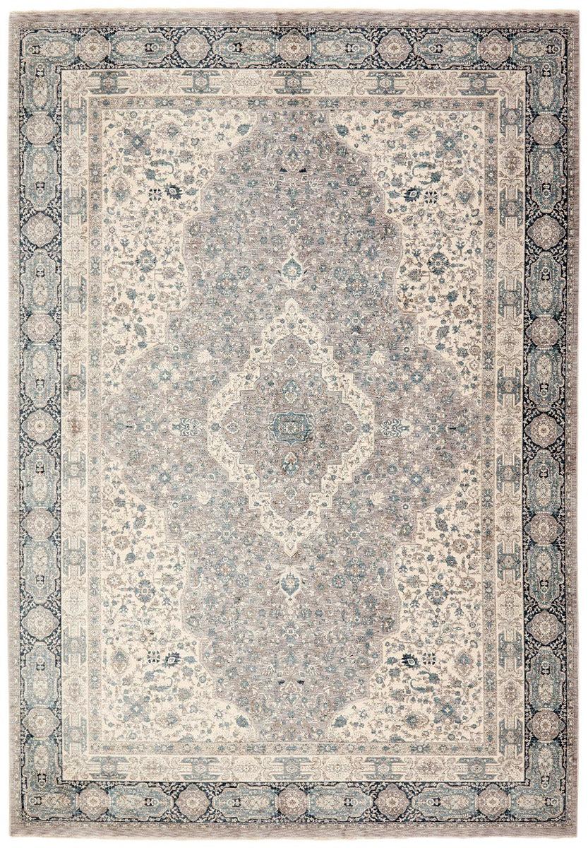 Traditional style rug with beige backing and jade patterned border design