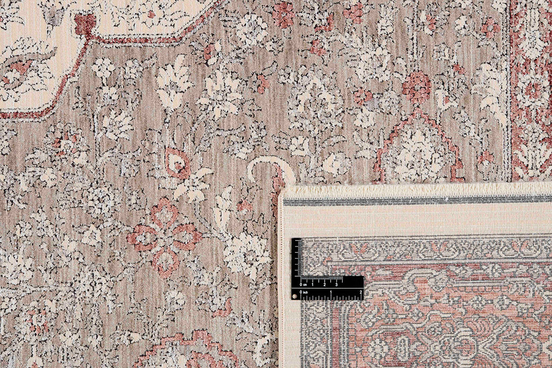 Traditional style rug with cream backing and red patterned border design