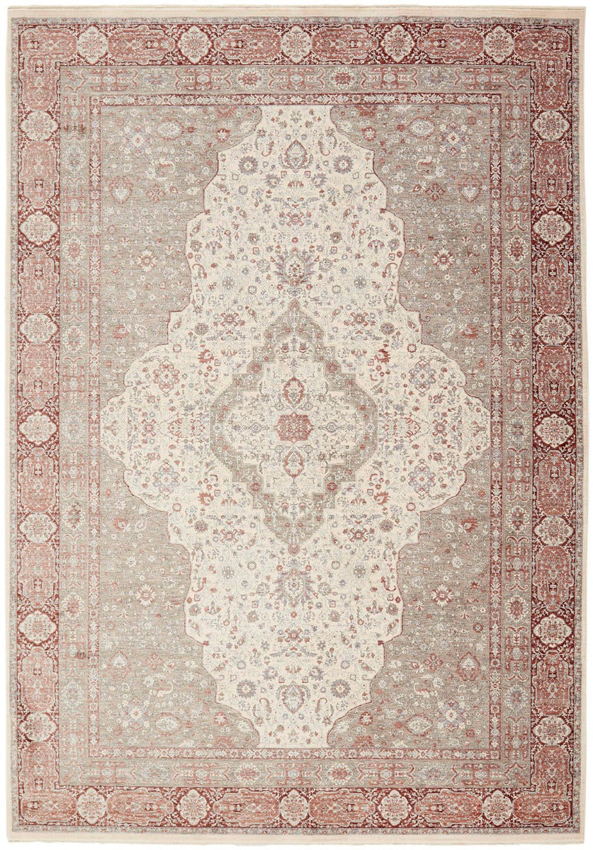 Traditional style rug with cream backing and red patterned border design