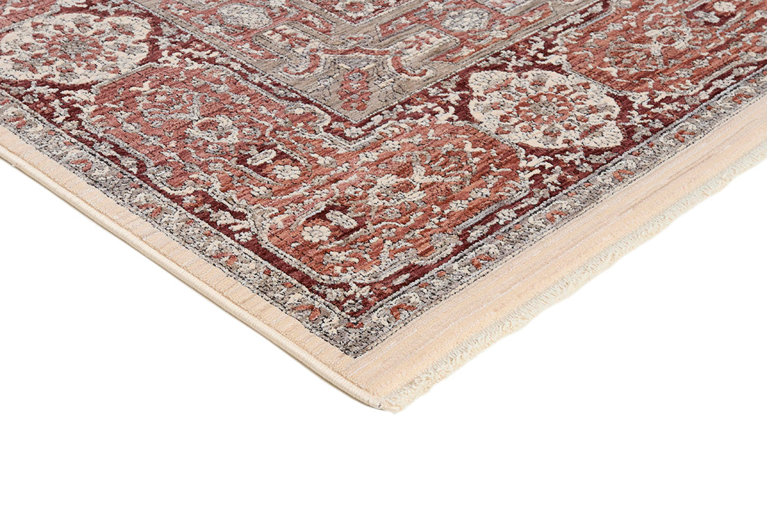 Traditional style rug with cream backing and red patterned border design