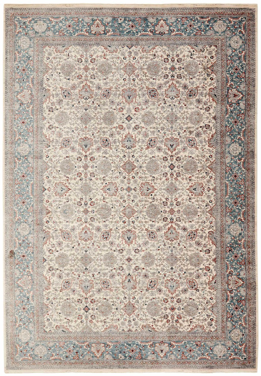 Traditional style rug with cream backing and green patterned border design