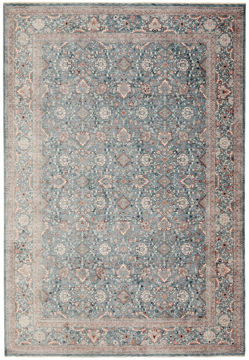 Traditional style rug with green backing and patterned border design