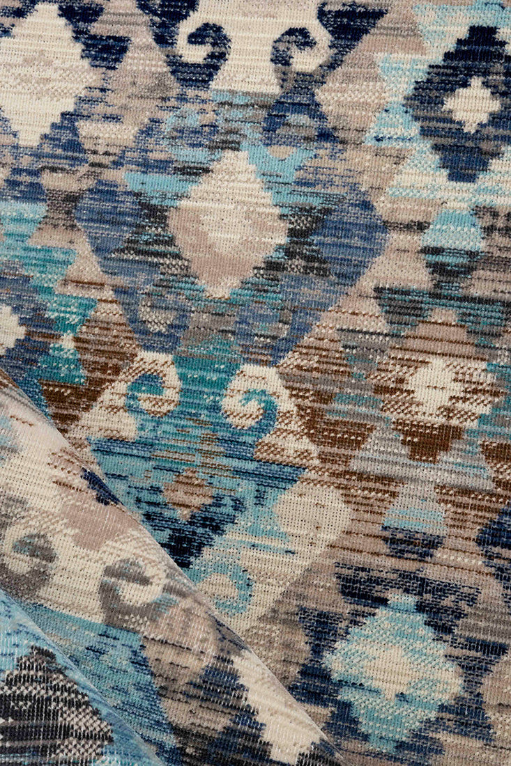 Multicolour traditional style Kilim rug with shades of blue