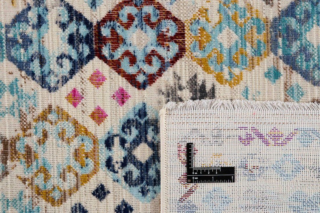 Traditional style Kilim rug with white background and multicolour pattern