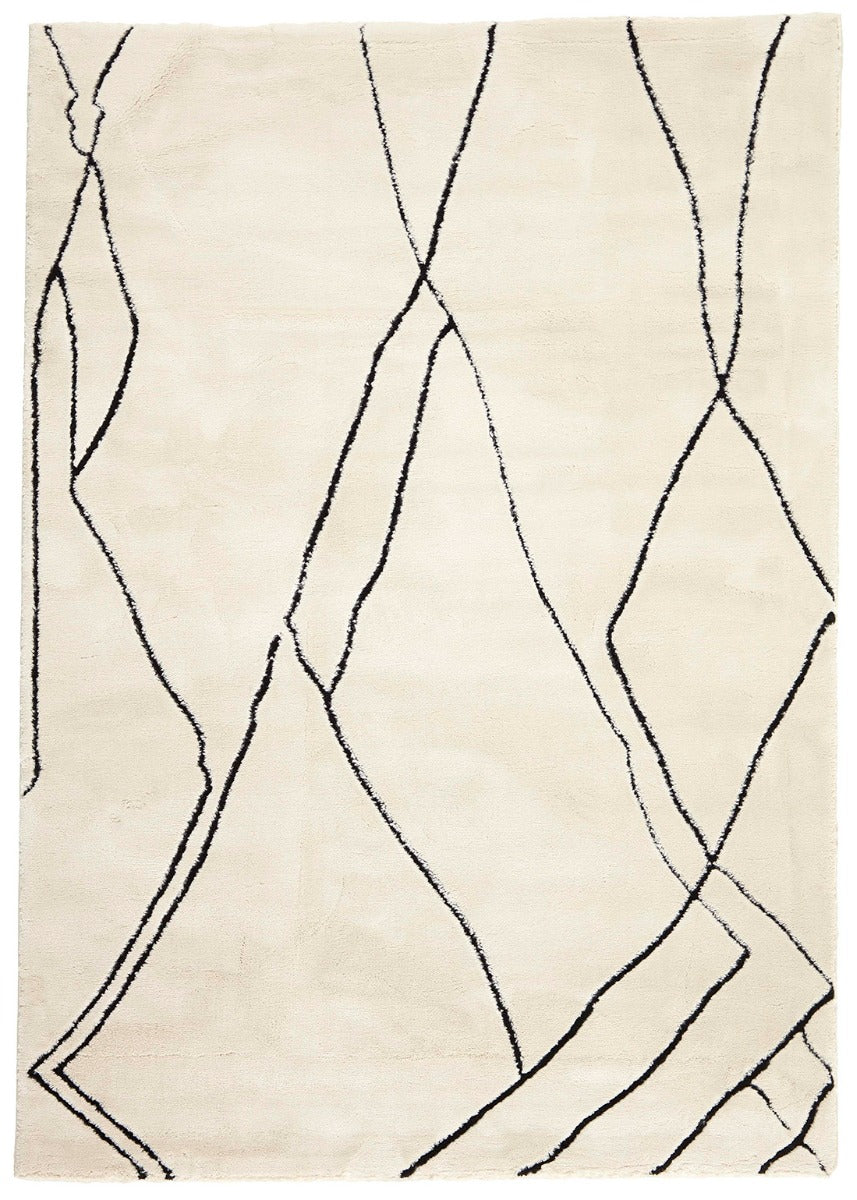 Plain cream Moroccan style rug with minimal abstract geometric pattern