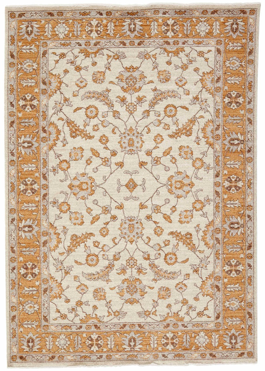 Traditional gold Ziegler-style rug with floral motif
