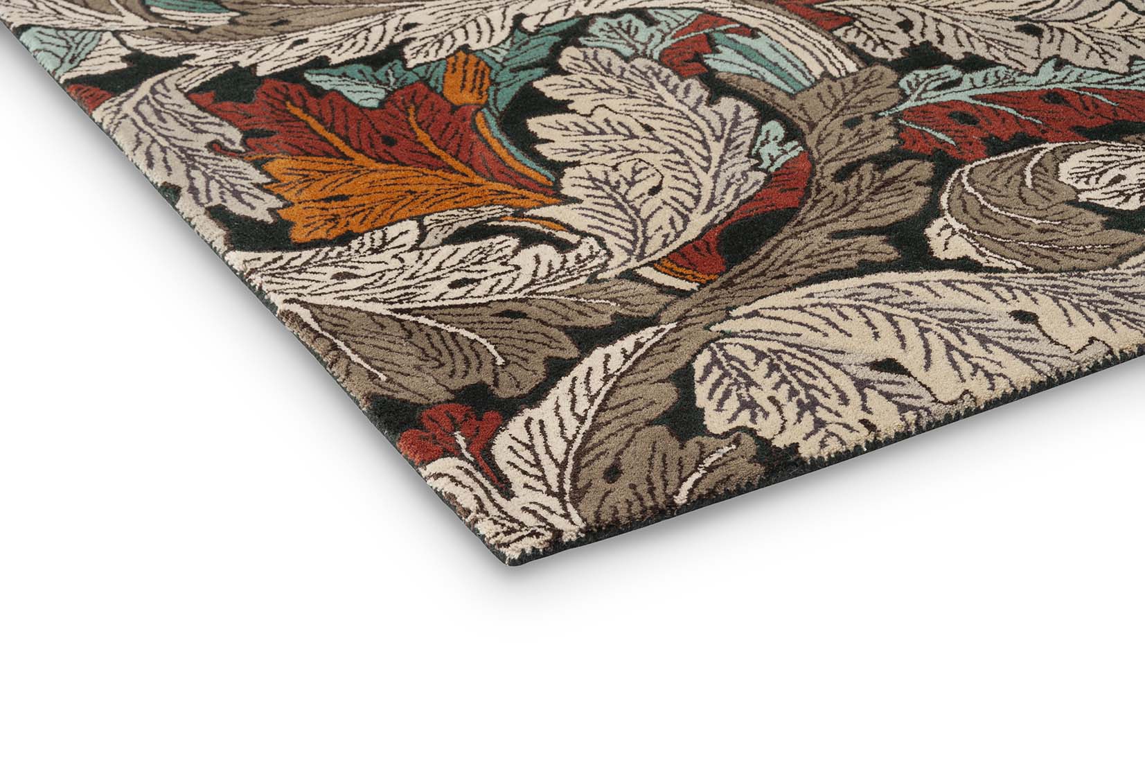 autumnal coloured wool rug with leaf design