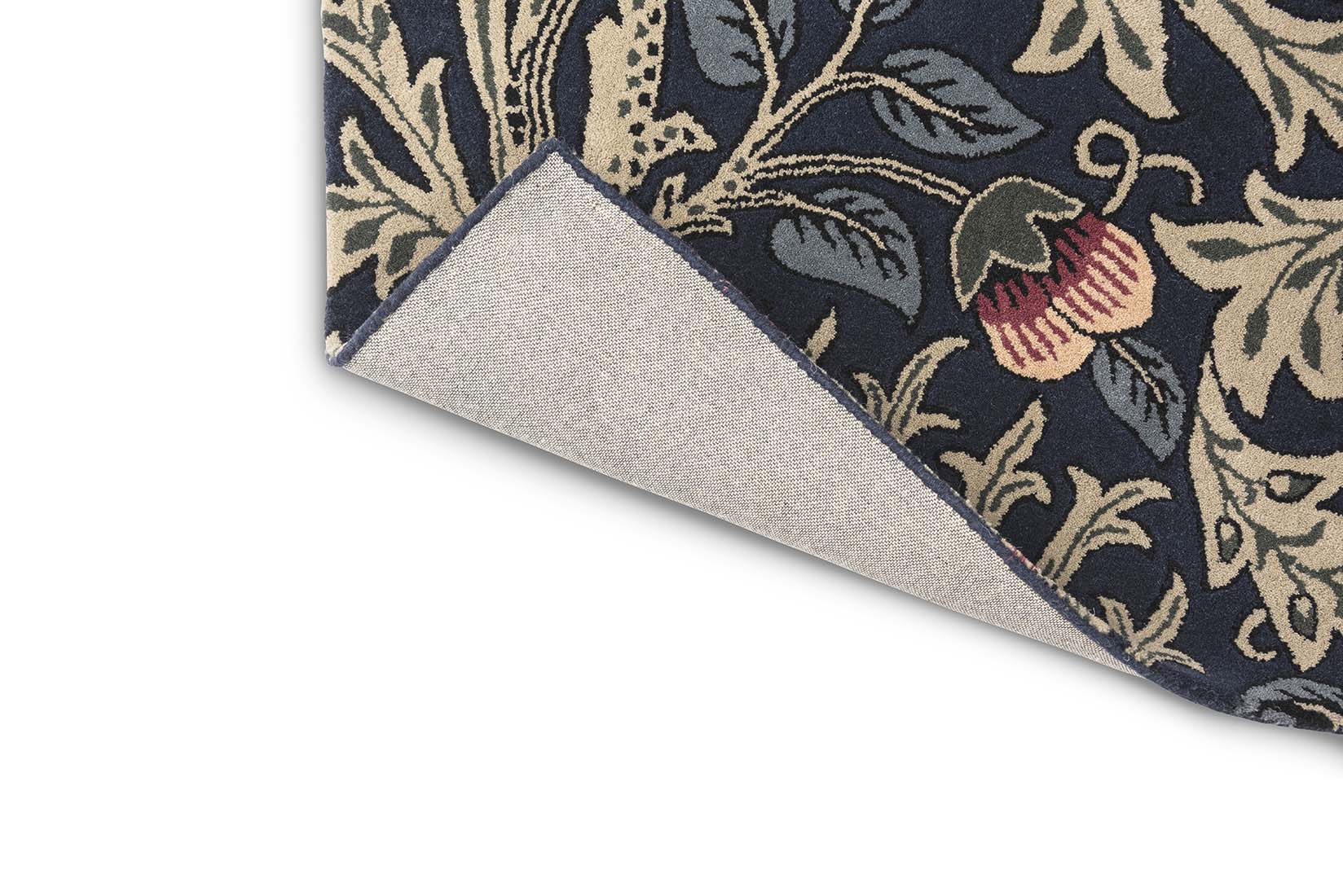 blue and red wool rug with floral print