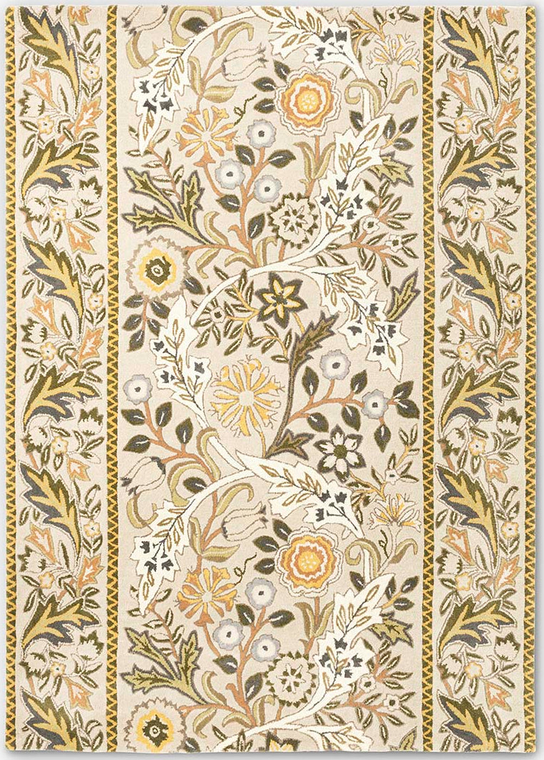 beige wool rug with multicolour floral design