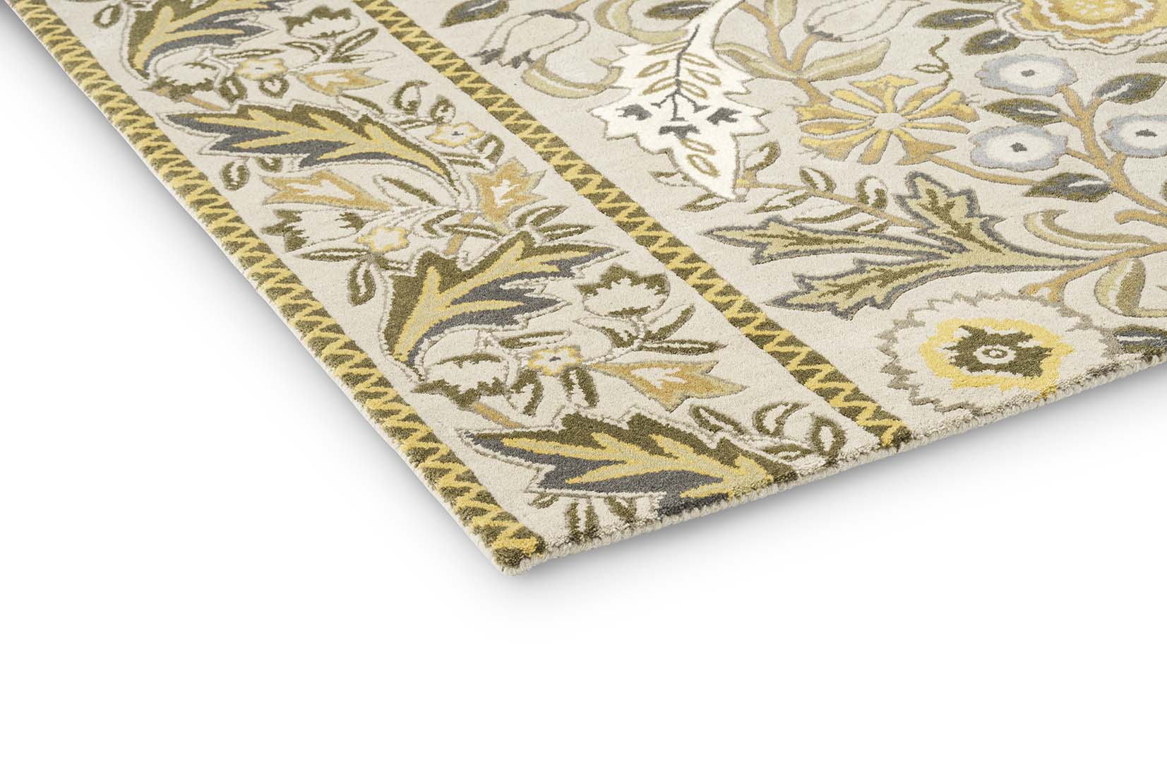 beige wool rug with multicolour floral design