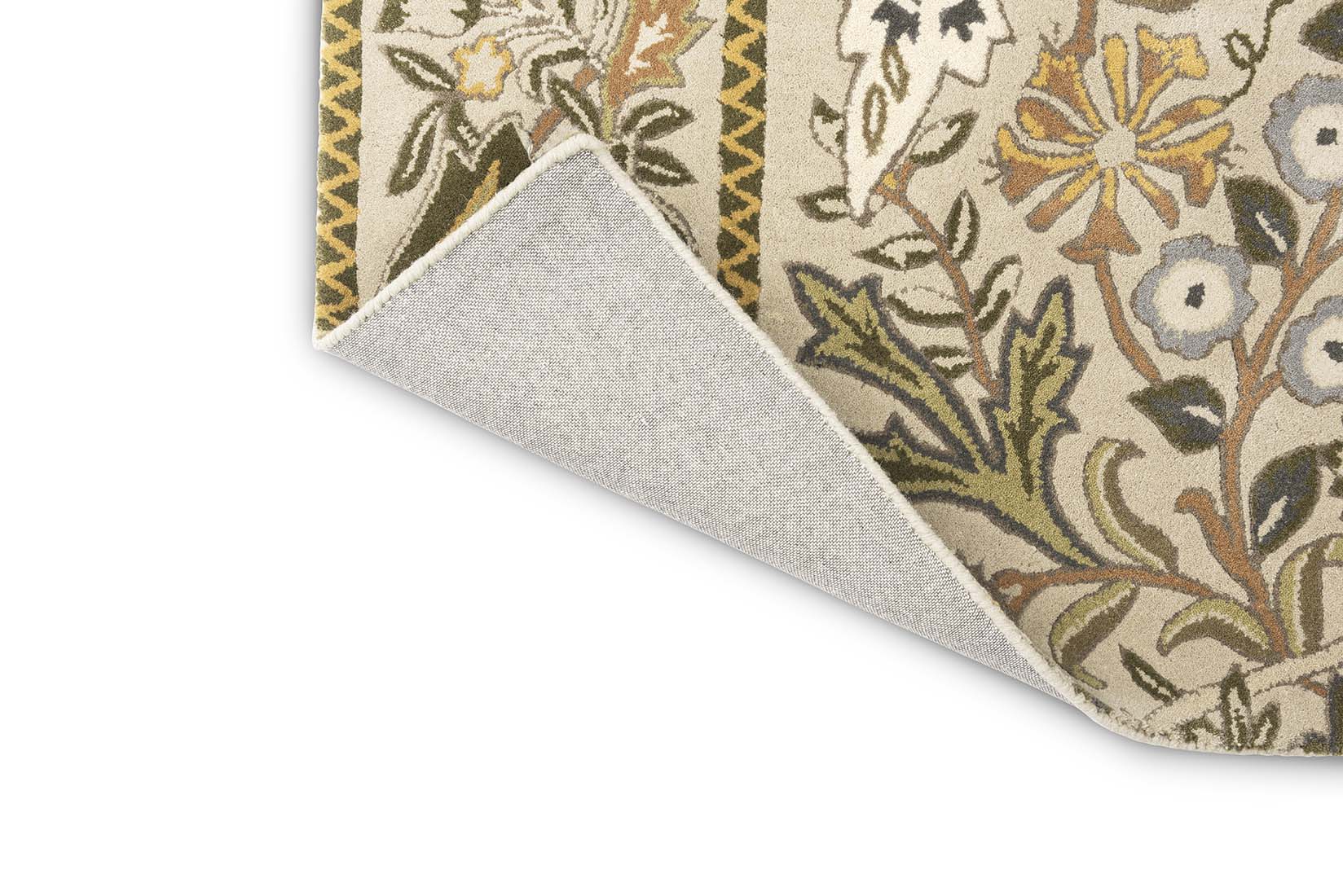 beige wool rug with multicolour floral design
