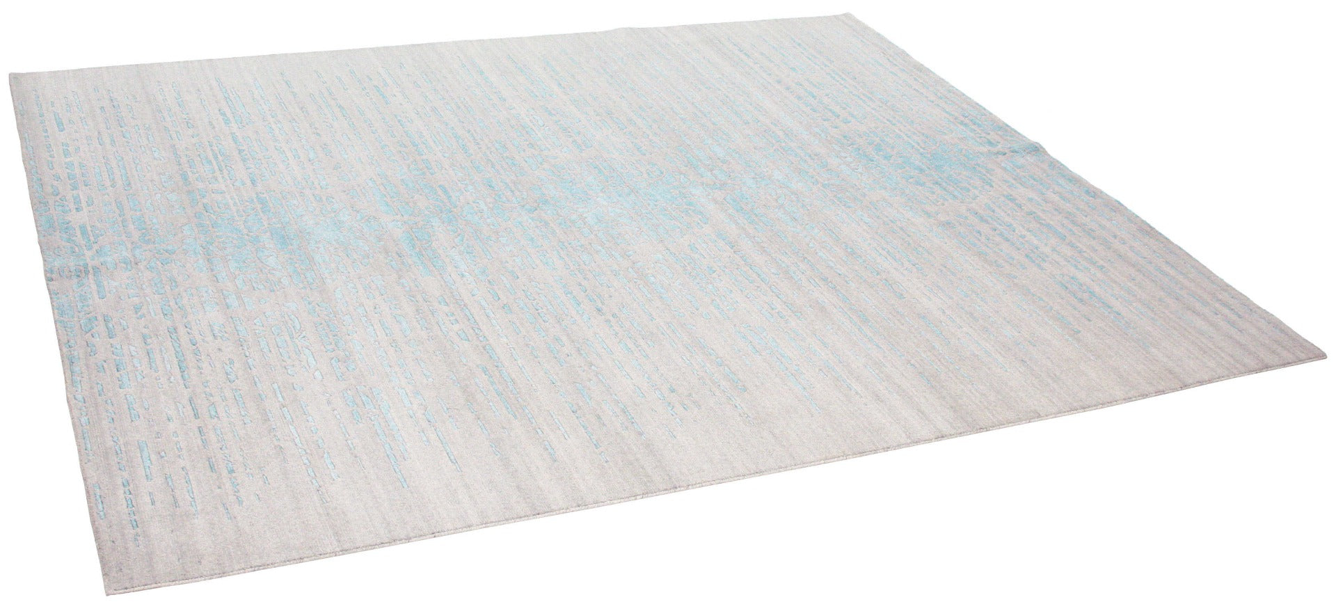 Large area rug with abstract design in beige and blue