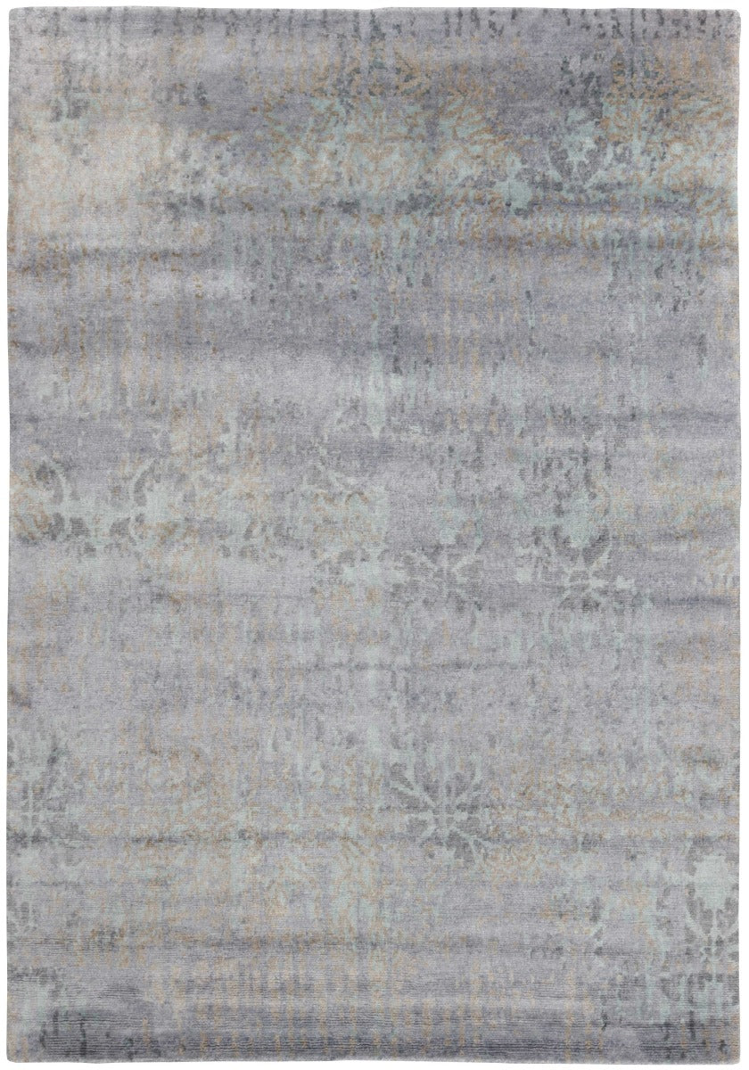 Area rug with  abstract design in grey, lilac and beige