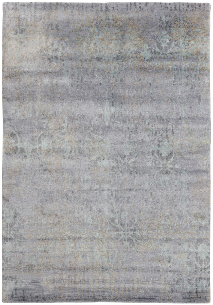 Area rug with abstract design in grey, lilac and beige