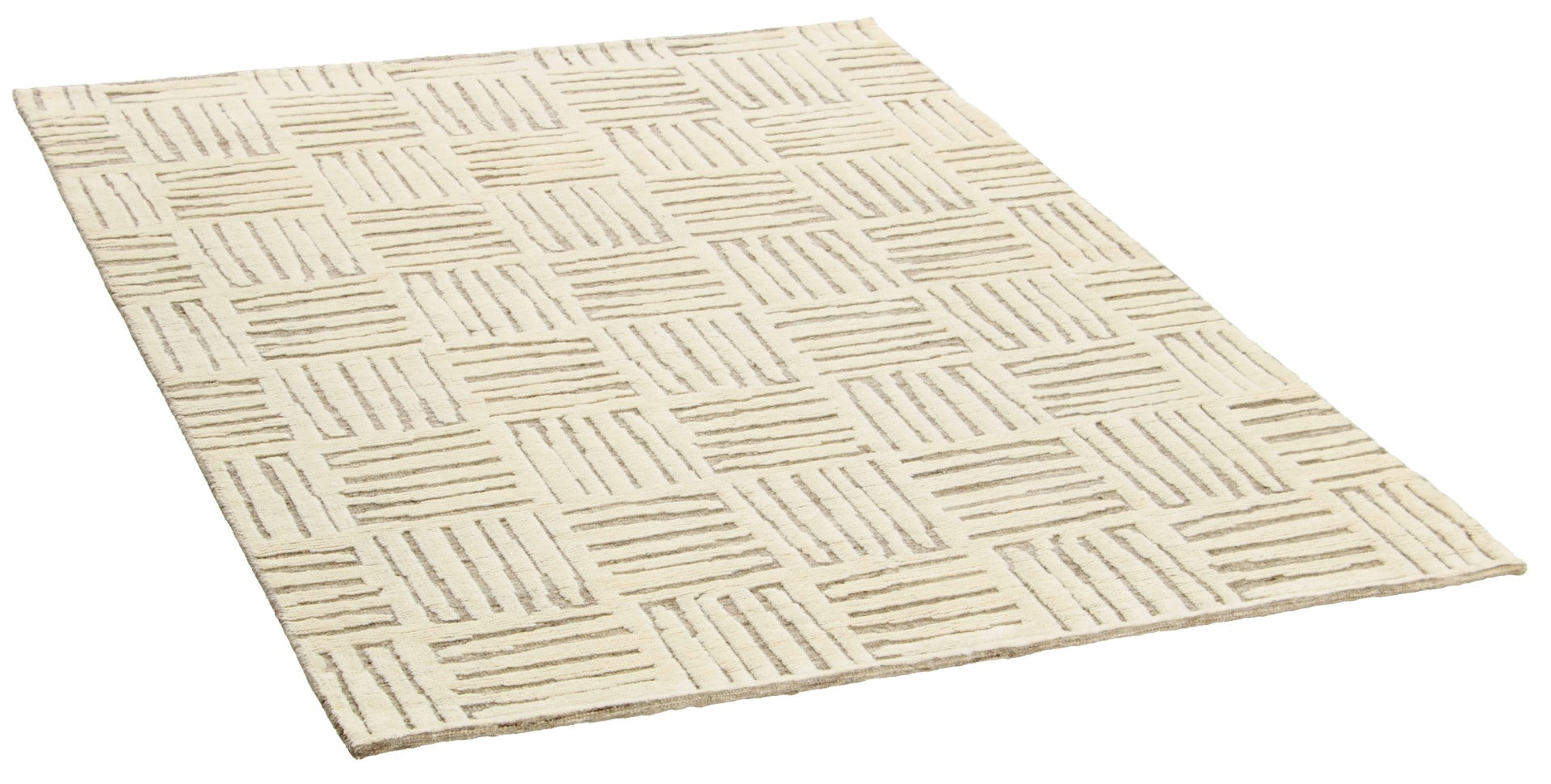 beige area rug with geometric pattern