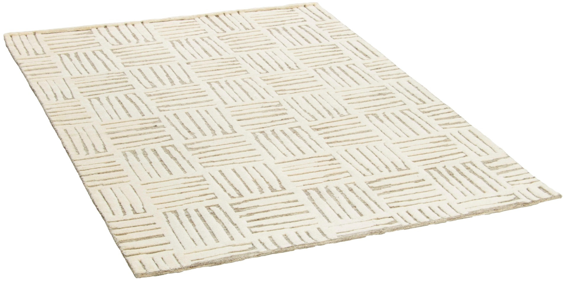 beige area rug with geometric pattern