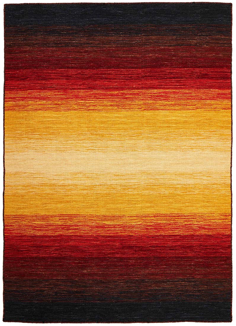 red, orange, yellow and black ombre flatweave kelim rug
