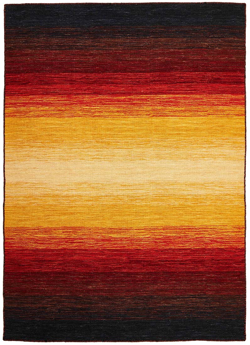 red, orange, yellow and black ombre flatweave kelim rug