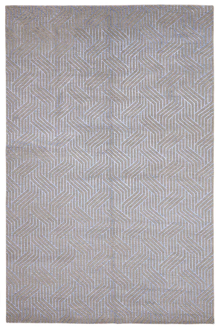 viscose and wool geometric rug in grey and blue
