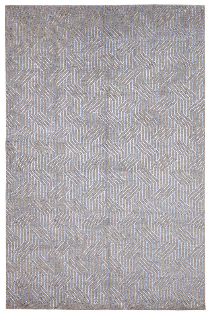 viscose and wool geometric rug in grey and blue