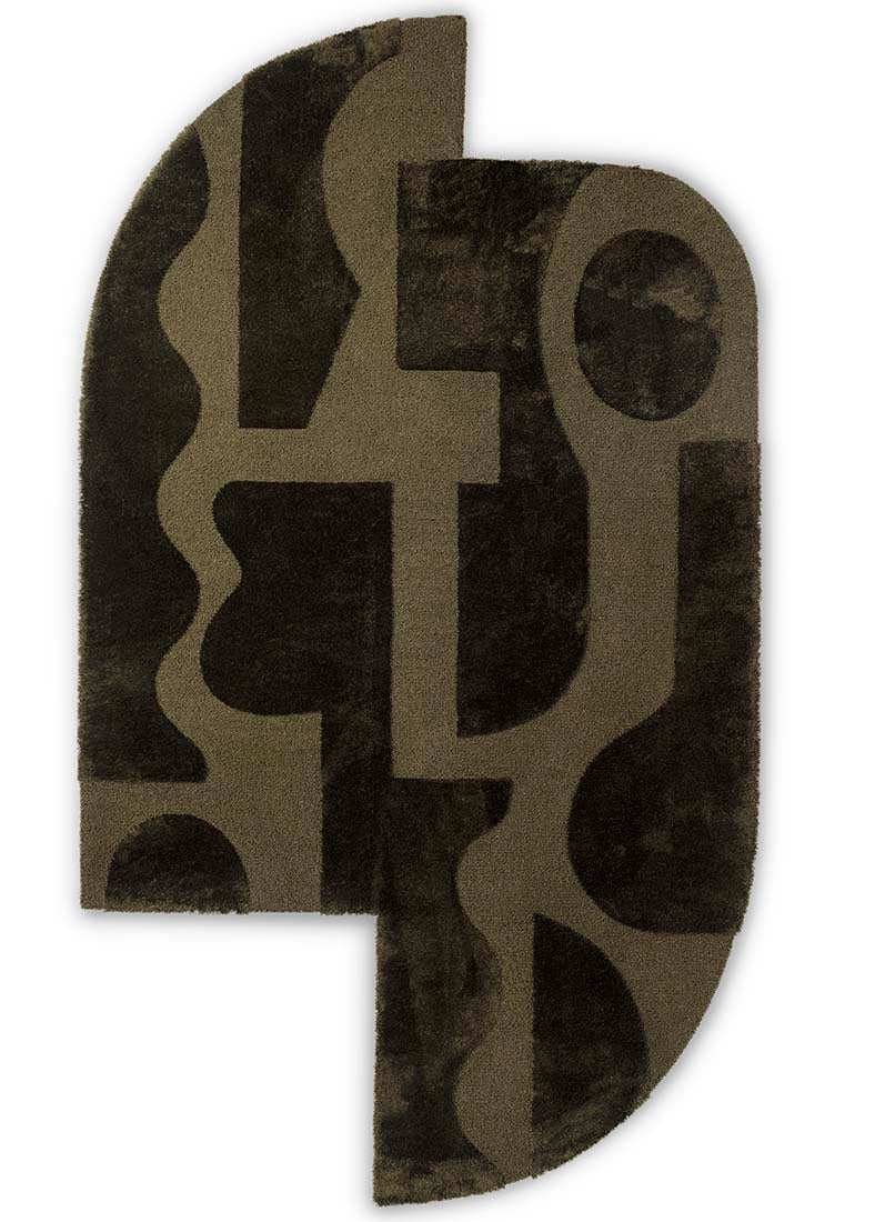 forest green wool rug with geometric textured design