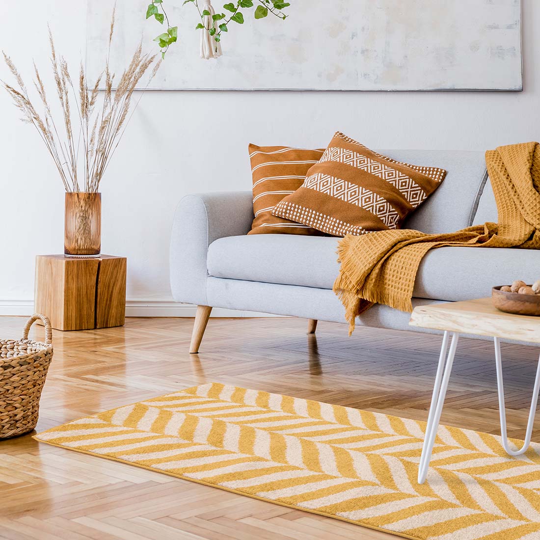 Muse Yellow Chevron Flatweave Runner MU08