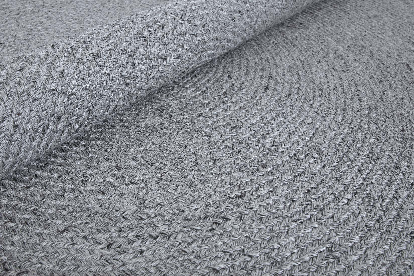 plain grey woven indoor/outdoor circle rug
