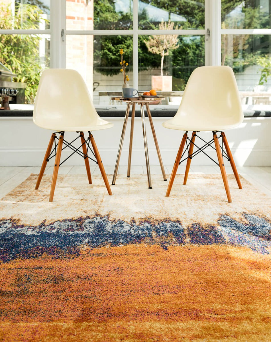 blue and orange abstract rug 