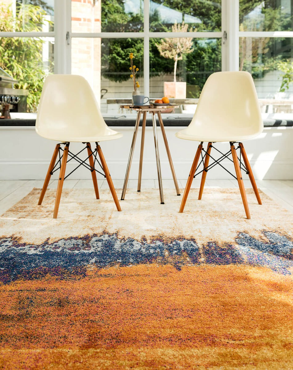 blue and orange abstract rug
